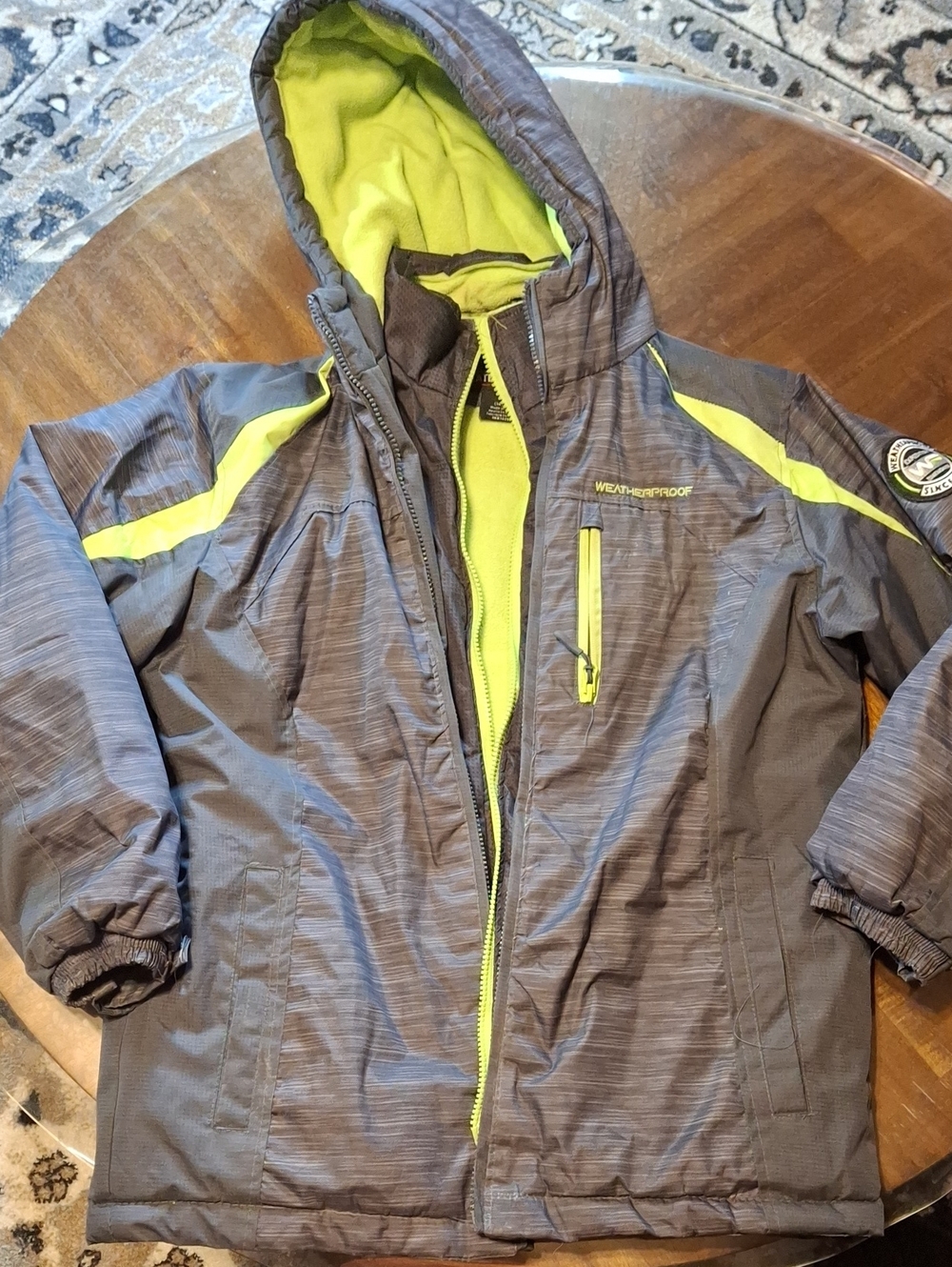 Weatherproof Kids Gray and Lime Hooded Puffer Jacket